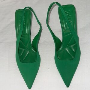 Zara Green Pointed Slingback Heels